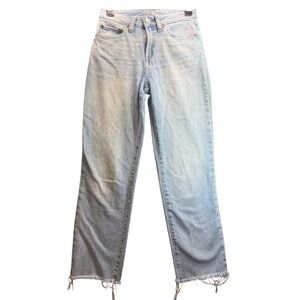 Rewash Straight Leg Jeans Womens Size 0/24 Light Blue High Rise Raw Hem Faded